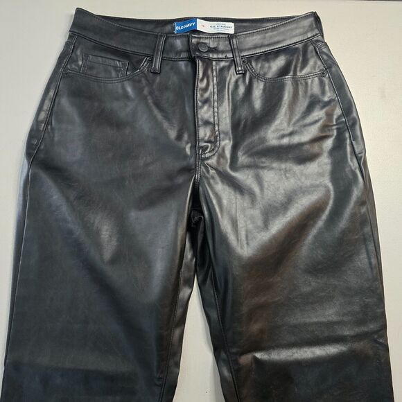 Old Navy Pants Women's 10 Black Faux Leather High Rise O.G. Straight Pockets - Picture 11 of 16